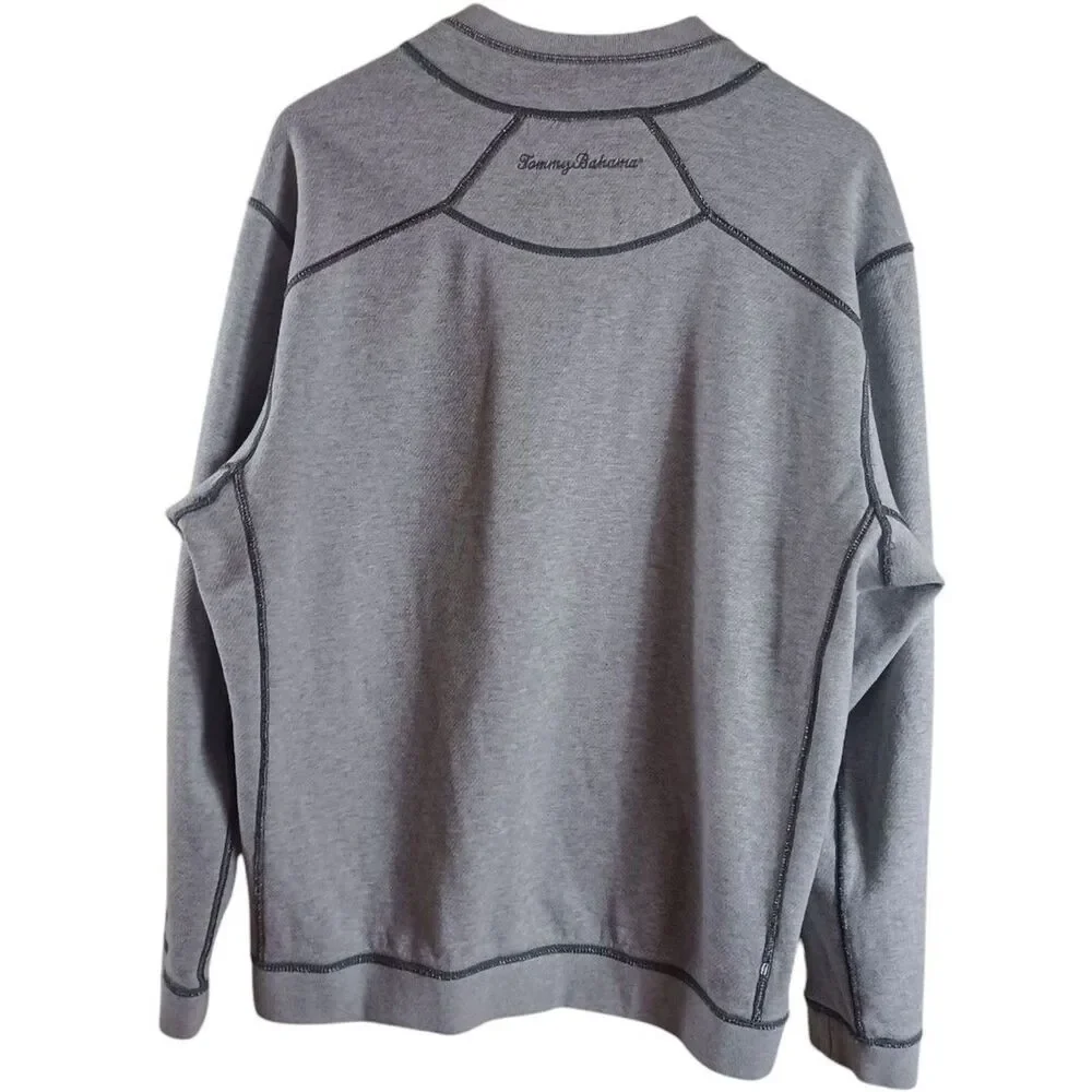 Tommy Bahama Sz L Reversible 1/4 Zip Pullover Sweatshirt Gray Resortwear Sweater